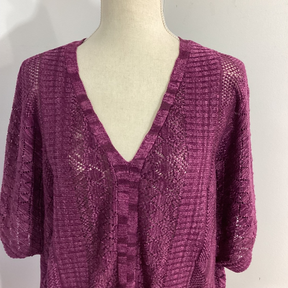 NWT DRESS BARN WOMAN 1X MELANGE PLUM CROCHET SWEATER VEST  V-NECK PULLOVER - Picture 2 of 11
